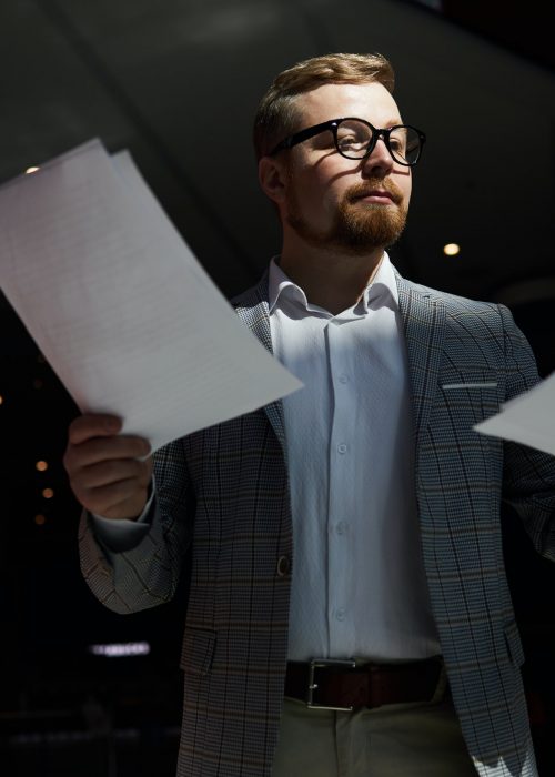 Business speaker preparing for public event